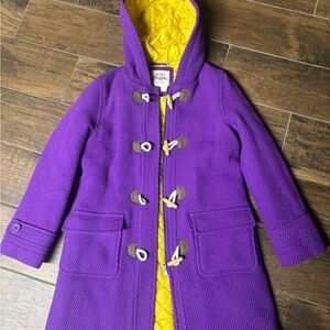 Mini Boden purple wool duffle coat with yellow lining